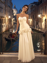 Strapless Draped Ruffle Maxi Dress Ivory