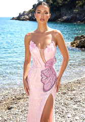 Strapless Sequin Floral Maxi Dress Pink