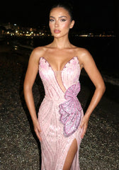 Strapless Sequin Floral Maxi Dress Pink