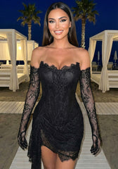 Strapless Embellished Lace Corset Dress Black