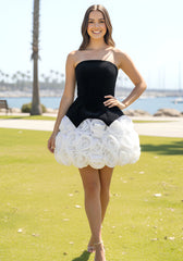 Sparkly Strapless Floral Corset Dress Black White