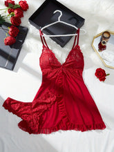 Summer Nightdress Transparent Red Lace See Through Underwear Sleepwear Sleep Dress and Panty Sets Nighty