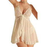 Summer Erotic Pajamas Home Wear Dress Lingerie Floral Lace Romantic Nightgown Sheer Seductive Panties Porn Nightdress