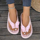 Sweet Versatile Pearl Butterfly Party Beach Style Flip Flops Flat Heel Slippers