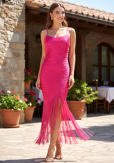 Tassel Maxi Dress Hot Pink