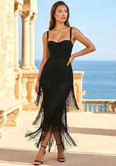 Bustier Tassel Maxi Dress Black