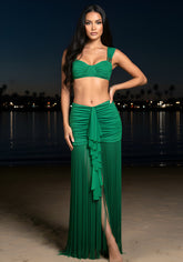 Draped Ruffle Tassel Two Piece Maxi Dress Green