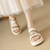Textured Straps Elastic Band Minimalist Chunky Sole Comfort Platform Sandals