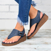 Thong Denim Style Outside Buckle Wedge Sandals