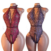 Transparent Lace Deep V Bodysuit Erotic Backless Open Side