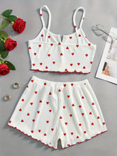Valentine's Day Love Print Bow Dipped Crop Tops and Shorts Set Pajamas Sets Summer Casual Loungewear Home Clothes