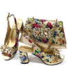 Wedding Party Bigger Size Thick Heel Sandals and Bags Matching Set