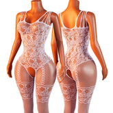 White Sheer Fishnet Open Crotch Bodysuit