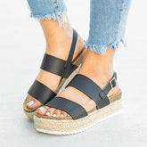 Wide Strap Casual Solid Wedge Sandals