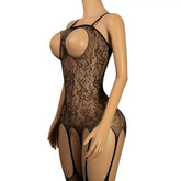 Woman Open Bra Bodysuit Black Crotchless Transparent Bodystocking