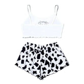 2 Pieces Pajamas Set Cute Cow Print Sleeveless Top and Shorts Sleepwear Casual Homewear Loungewear Pijamas