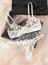 2 Pieces Ultra Thin Bra and Briefs Set Transparent Floral Printed Lace Lingerie Set Solid Exotic Underwear