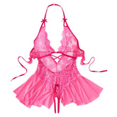 Deep V Babydoll Nightdress Lace Trim Bodysuit Outfits Set