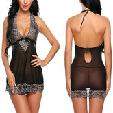 Halter V Neck Mesh Night Dress