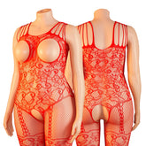 Plus Size Halter Fishnet Halter Bodysuit Open Crotch Chest Cutout Erotic Teddy Erotic Lingerie