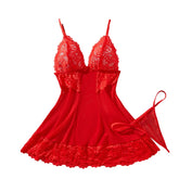 Red Lace Lingerie Set Underwear Nightgown Bra Nightdress