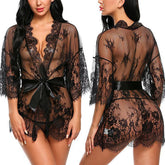 Lingerie Babydoll Erotic Transparent V-Neck Nightdress Robe G-string Costume Lace Sleepwear Dress