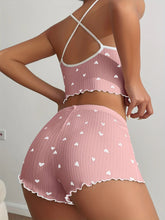 Sleepwear Summer Cute Heart Print Pajama Set Loungewear Crew Neck Crop Cami Top & Elastic Shorts