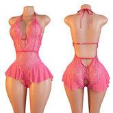 Bodysuit Rose Crotchless Adult Erotic Lingerie Lace Deep V-neck Temptation Underwear Valentine's Gift