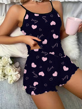 Bow Heart Print Pajamas Set Home Wear Backless Crop Top and Shorts