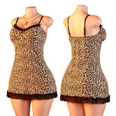 Leopard Print Lace Nightgown V-neck Plunging Seductive Lingerie Dress Exotic Summer Date Night Outfit