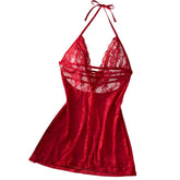 Red Lace Mesh Dress Soft Breathable Sleepwear