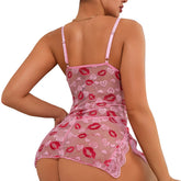 Lingeie Set Transparent Lace Erotic Underwear Romantic Lips Babydoll Dress Bra & Panties Sets Female Nightdress