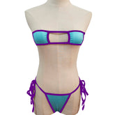 Lingerie Strapless Tie Bikini Colour-block Tie Panties Swimsuit Multicolour Thong Swimwear Set
