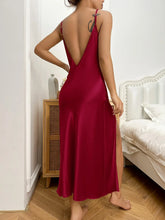 Nightgown Solid Silk Satin Slip Nightdress Sleepwear Draped Collar Split Backless Sleep Maxi Long Dress Nighties