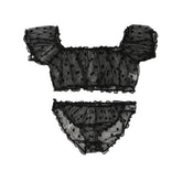 Summer Clothing Seductive Sheer Polka Dot Dreamy Lingerie 2 Pieces Off-Shoulder Seduce Bralette Erotic Tops Panties
