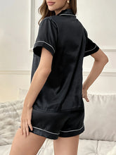 Womens Satin Silk Pajamas Set Short Sleeve Turn-down Collar Button Top & Shorts Sleepwear Loungewear Summer Nightwear