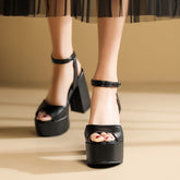 Casual Metal Zipper Embellished Chunky Platform Ankle Belt Buckle Sandals