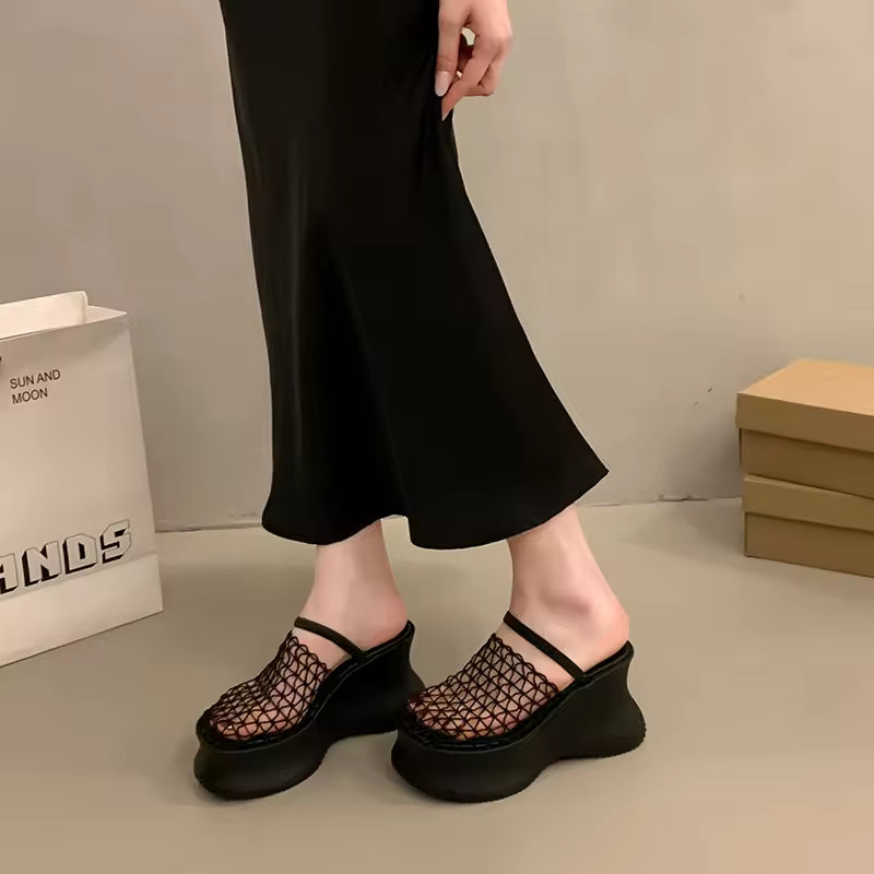 Concise Hollow Out Platform Wedges Heel Sandal Outdoor