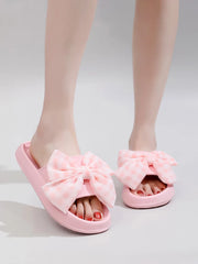 Sweet Flower Bow Thick Platform Indoor Bathroom Flip Flops Cloud Slippers