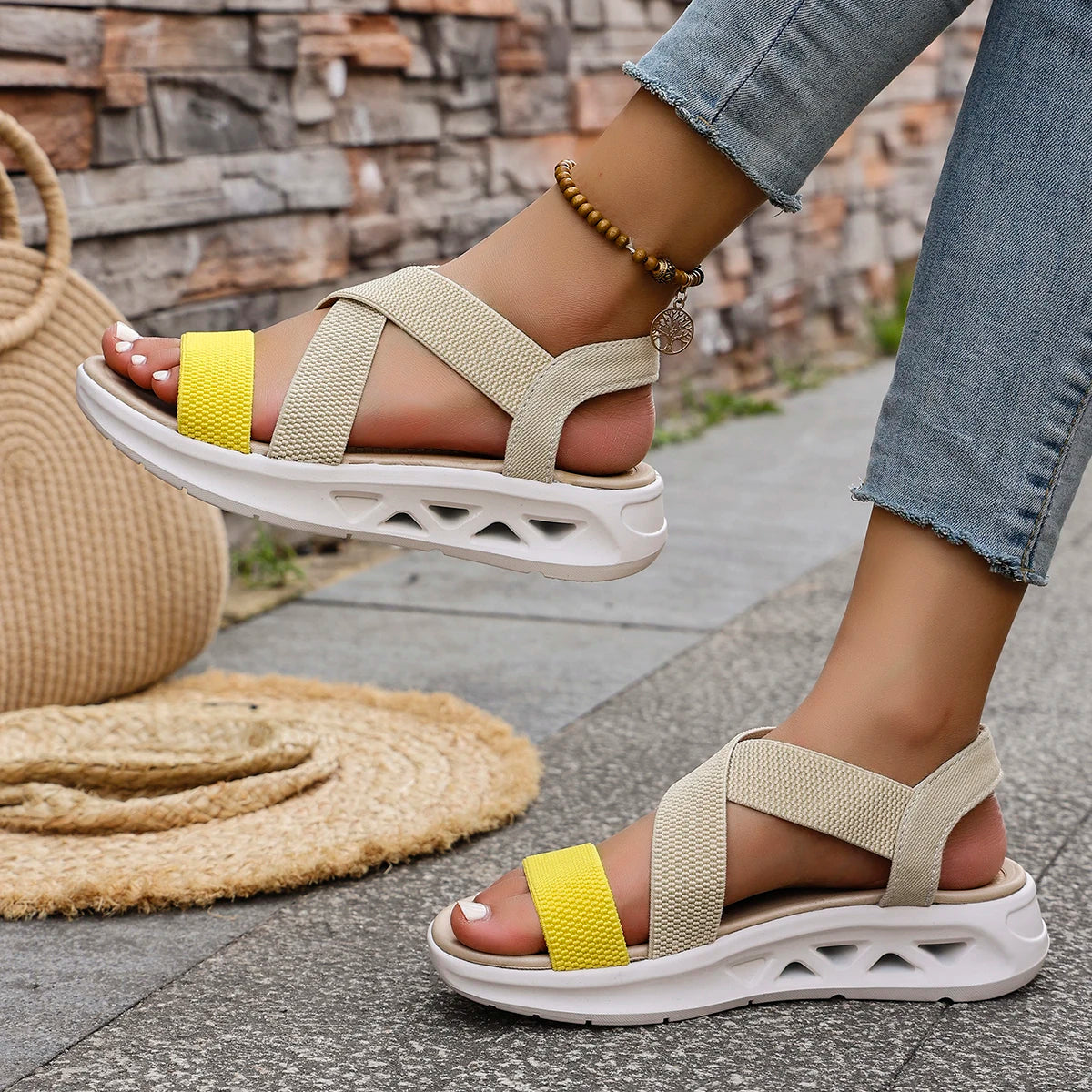 Casual Elastic Band Design Platform Outdoor Beach Style Wedge Sandals