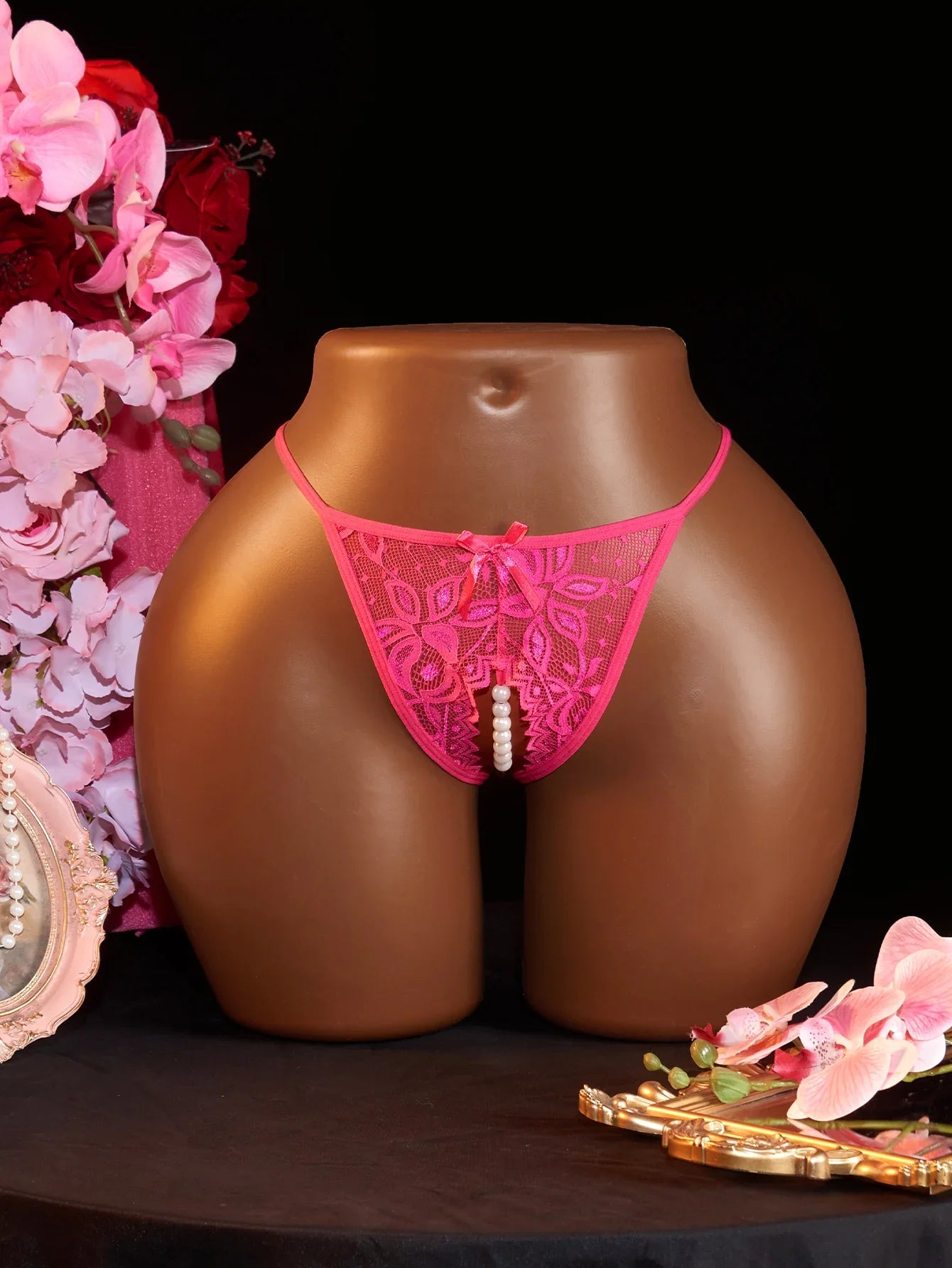 1Pcs Lace Beading Panties Ladies Erotict Crotchless Thongs G-string Lingerie Underwear Crotch-Pearls Ornament Briefs