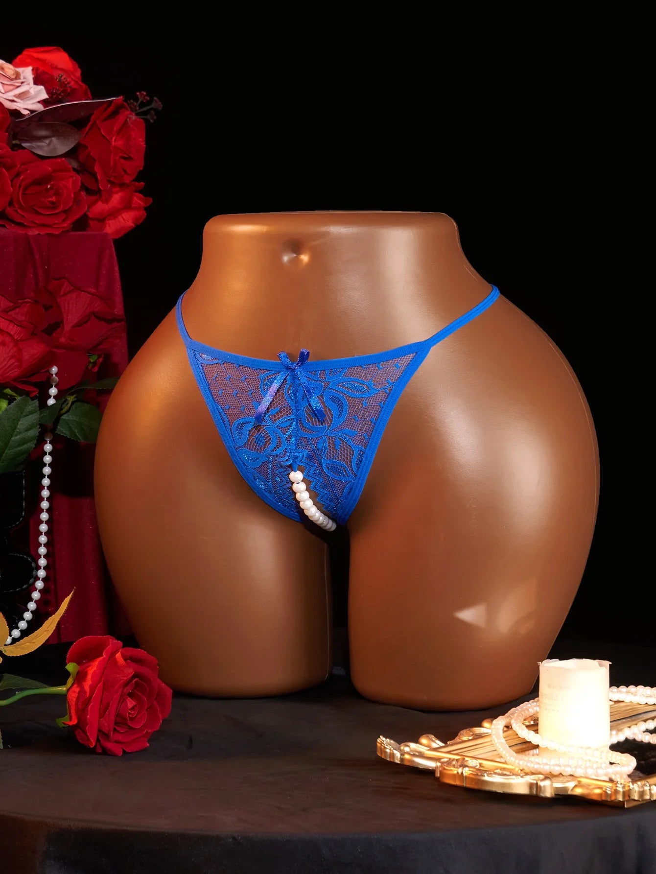 1Pcs Lace Beading Panties Ladies Erotict Crotchless Thongs G-string Lingerie Underwear Crotch-Pearls Ornament Briefs