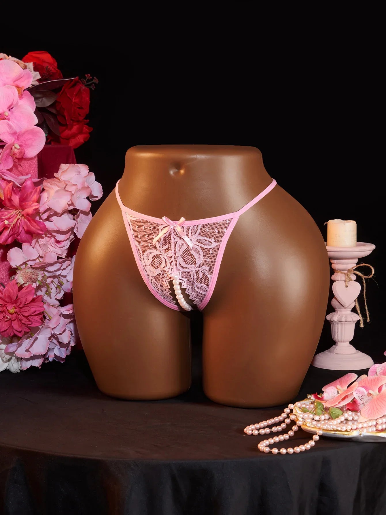 1Pcs Lace Beading Panties Ladies Erotict Crotchless Thongs G-string Lingerie Underwear Crotch-Pearls Ornament Briefs