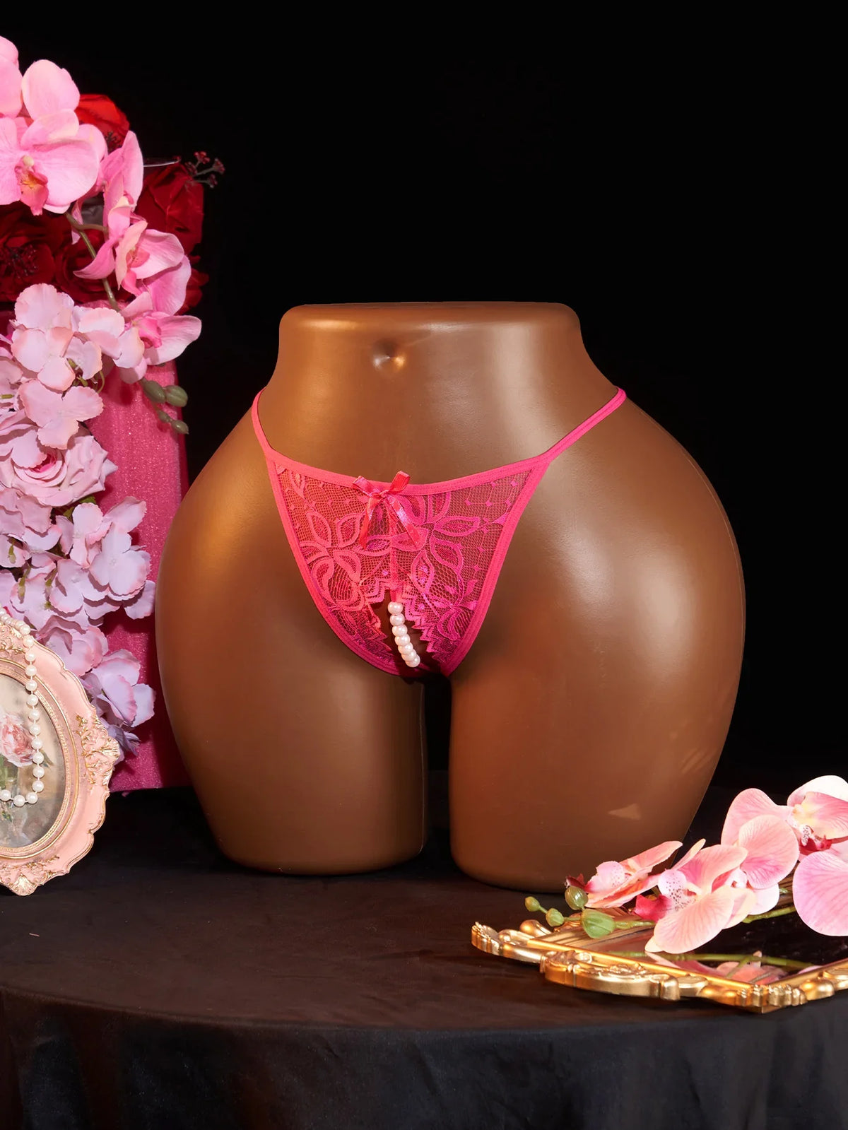 1Pcs Lace Beading Panties Ladies Erotict Crotchless Thongs G-string Lingerie Underwear Crotch-Pearls Ornament Briefs
