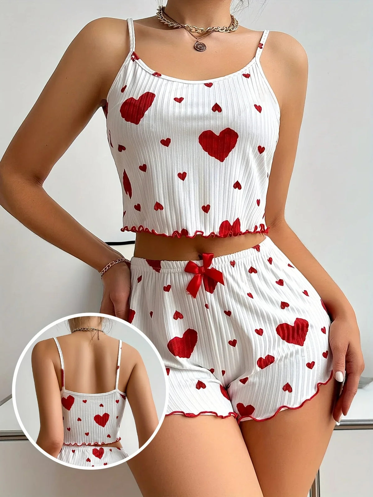 2 Pieces Pajama Set Shorts Homewear Print Underwear Pijamas Lingerie Camisoles Tanks Nighty Sleepwear