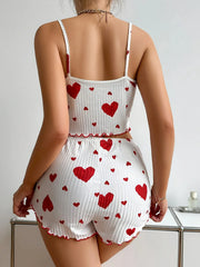 2 Pieces Pajamas Set Sleepwear Heart Print Crop Tops and Shorts Suit Homewear Underwear Pijama Lingerie Nighty