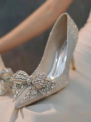 Pointed Toe Rhinestones Sequined Bow Stiletto Heel Wedding Shoes