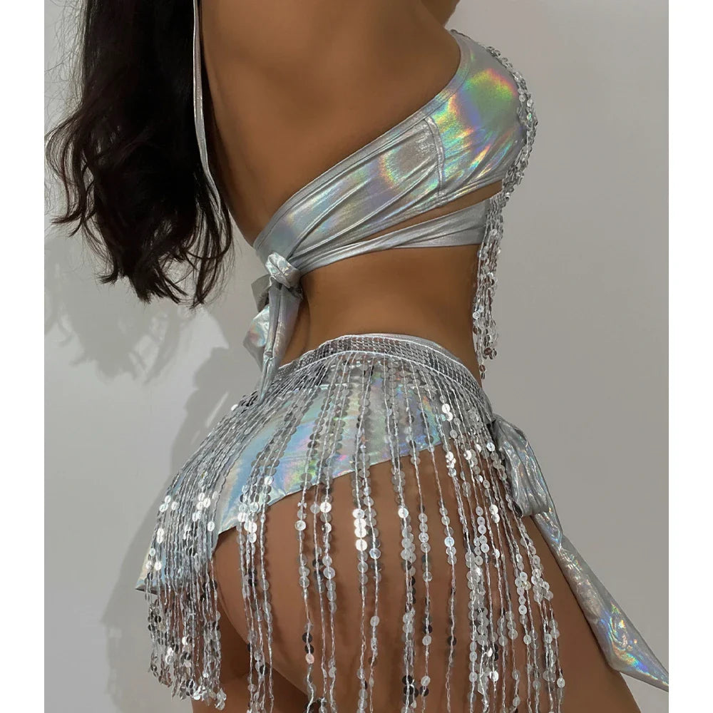 new split swimsuit set of three flash cloth fringed bikini Bikini now