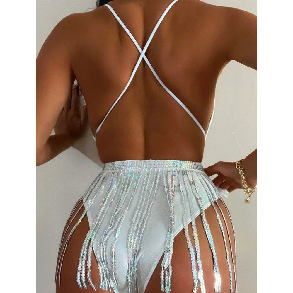 new split swimsuit set of three flash cloth fringed bikini Bikini now