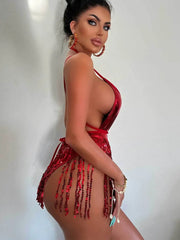 swimsuit new European and American deep V swimsuit ins tassel one-piece swimsuit
